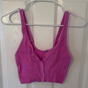 Aerie Fuchsia Ribbed Button-Front Crop Top